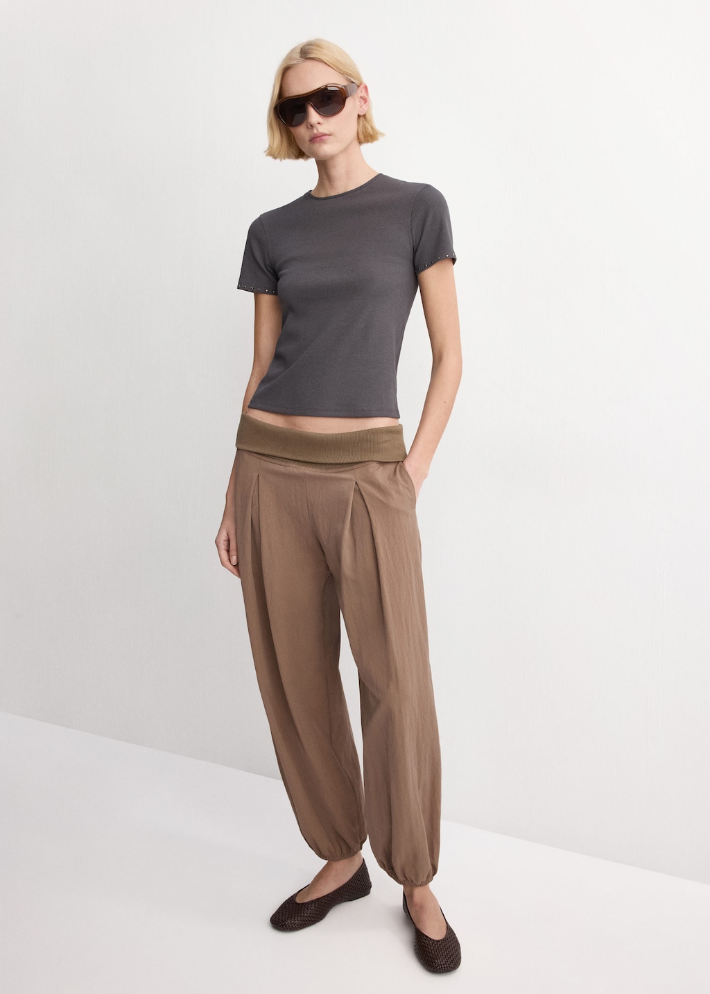 Mango T-shirt Manches Courtes À Clous Gris Anthracite - Femme - L -  In Gray