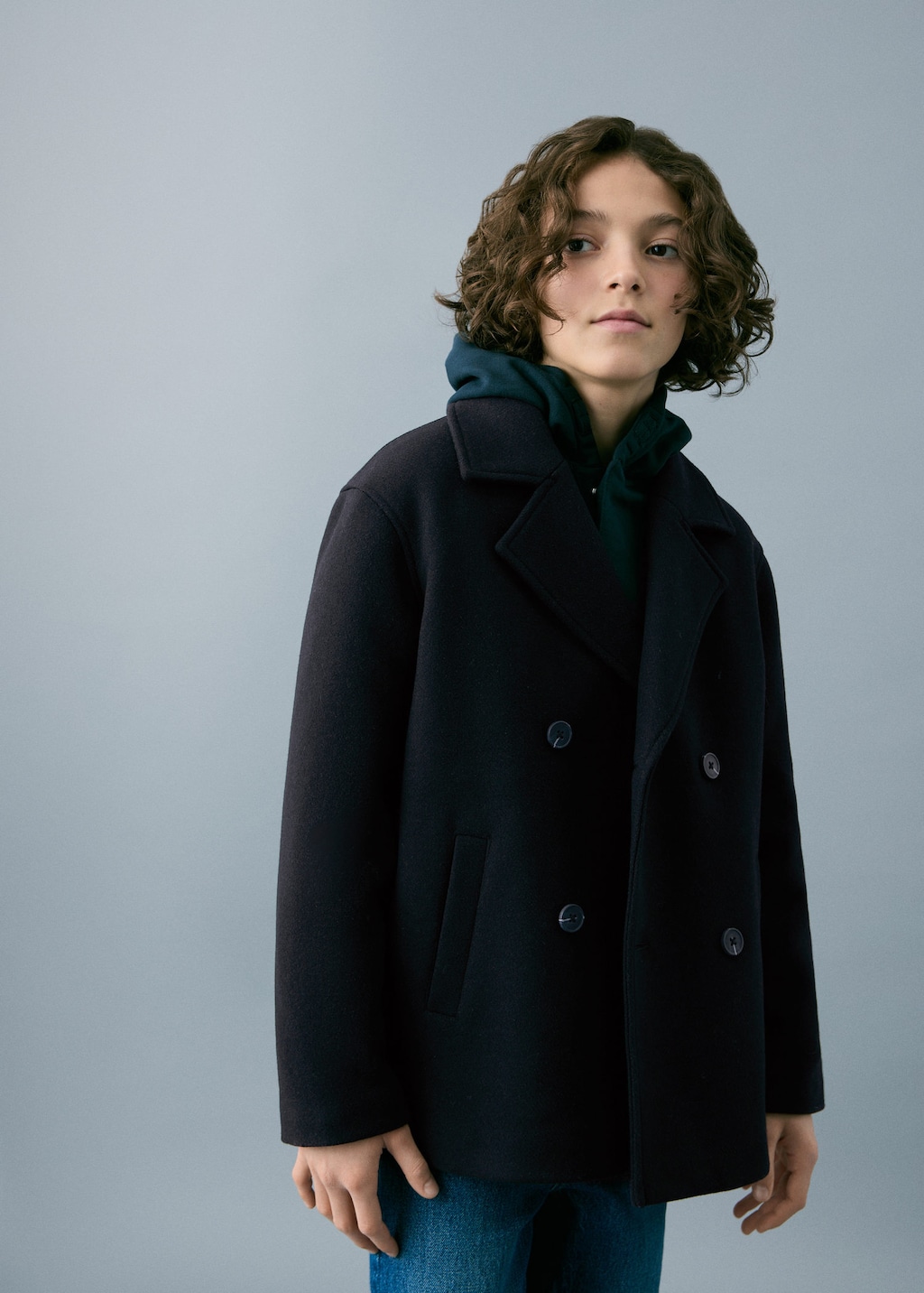 Mango Kids' Wool Fabric Coat Navy In Blue