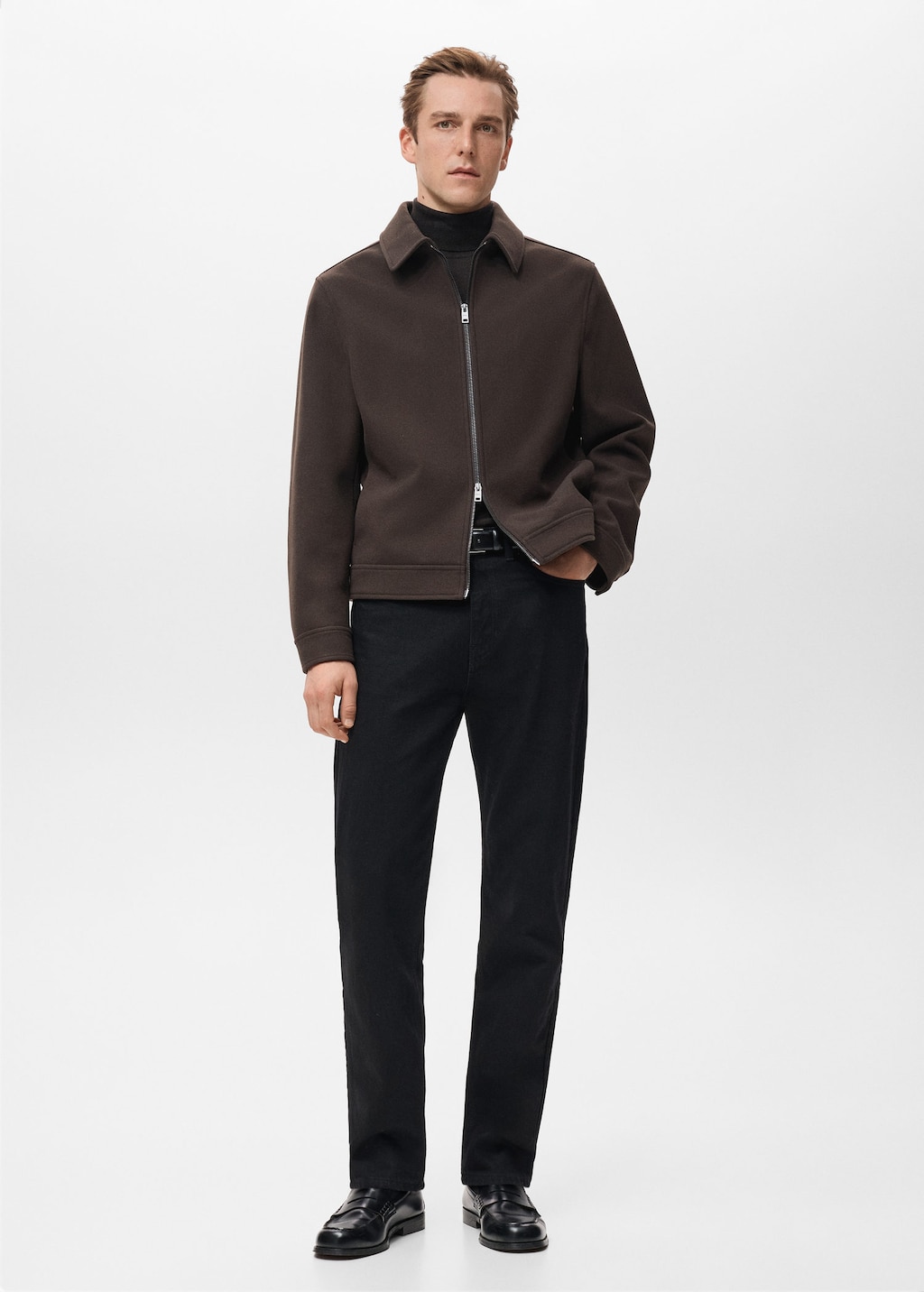 Mango Man Veste En Mélange De Laine À Zip Chocolat - Homme - Xxl -  In Brown