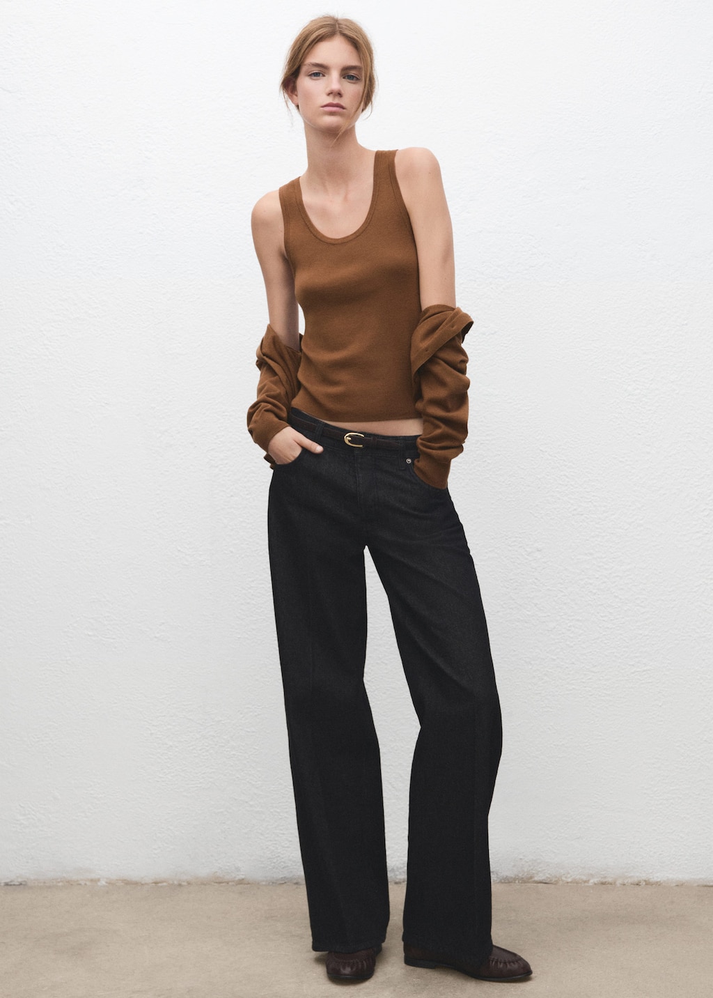Mango Wool-blend Knitted Top Tobacco Brown