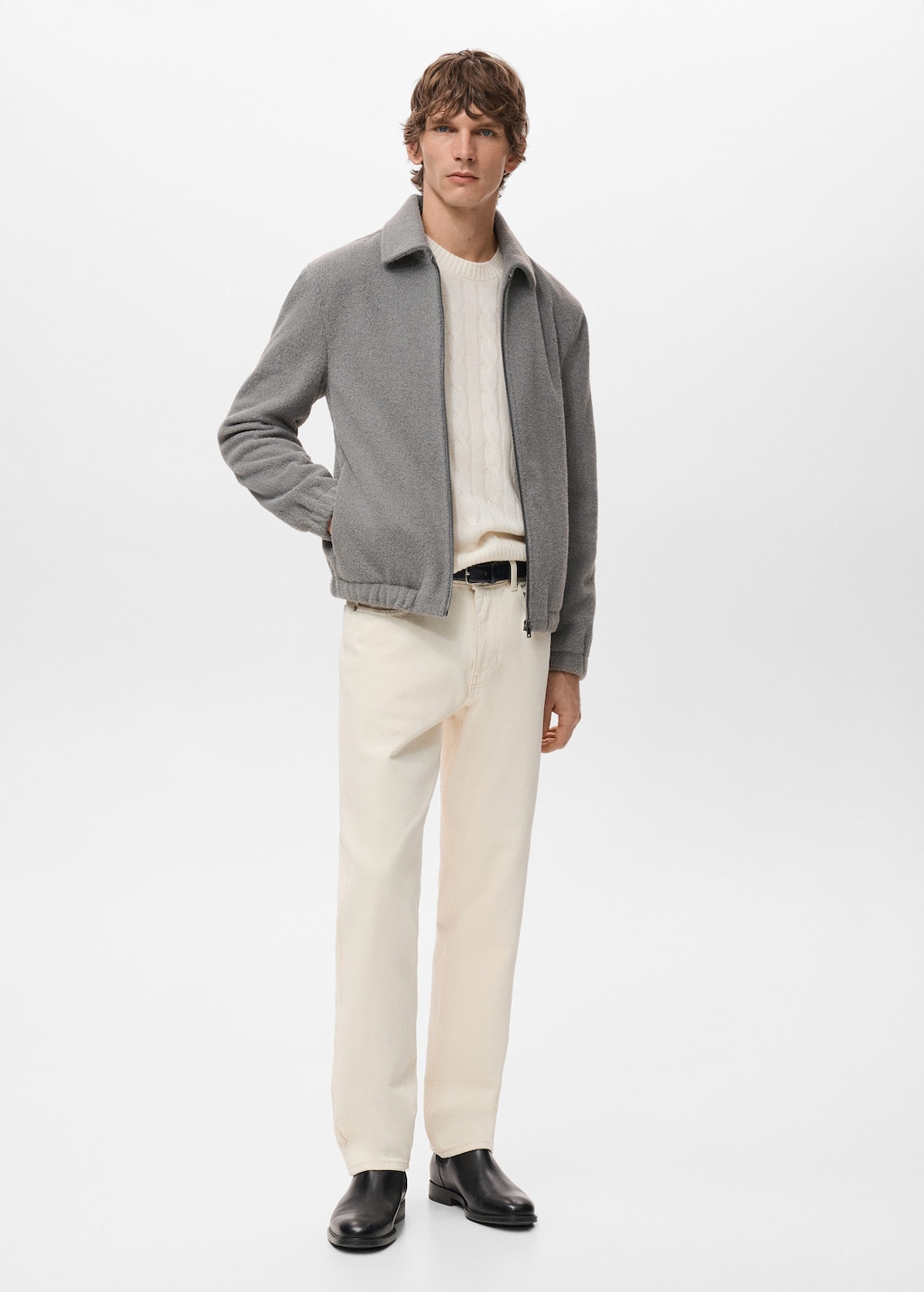 Mango Man Textured Sweatshirt With Zip Light Heather Grey In Gray