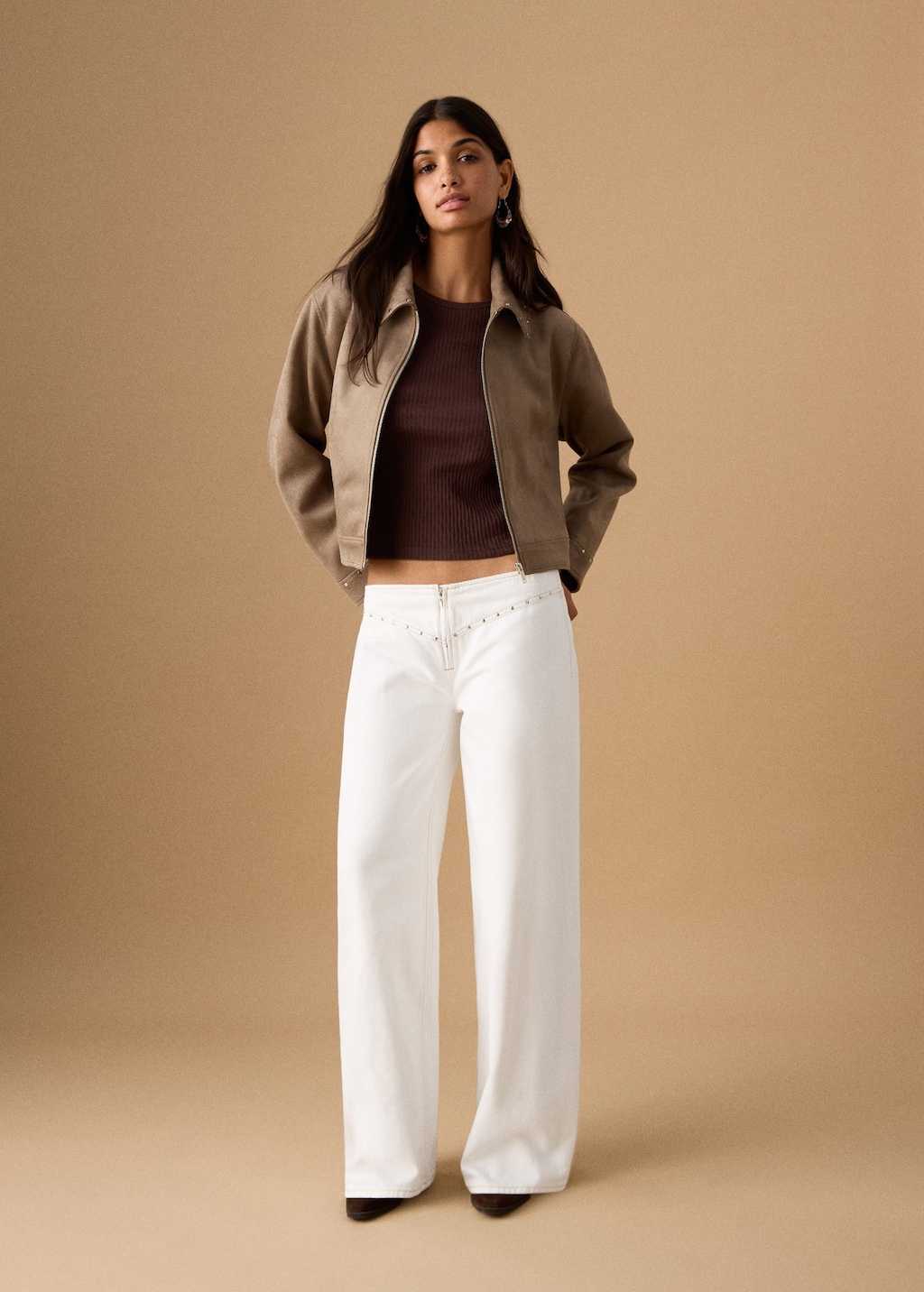 Mango Teen Low-waist Studded Jeans Off White In Brown