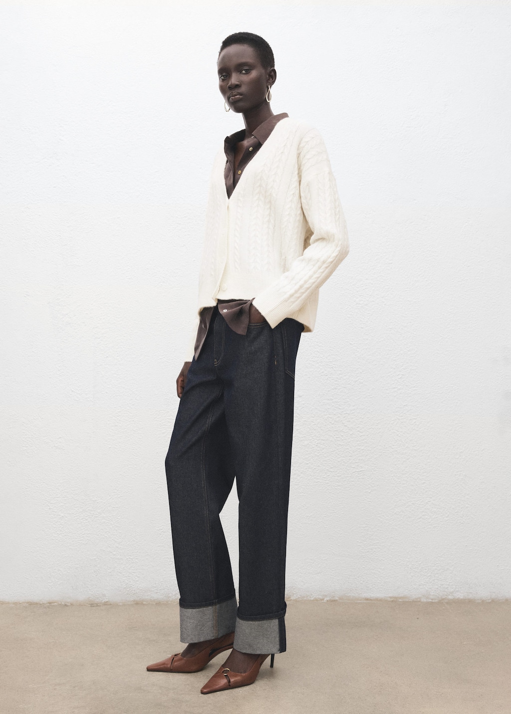 Mango Knitted Braided Cardigan Ecru In Sand