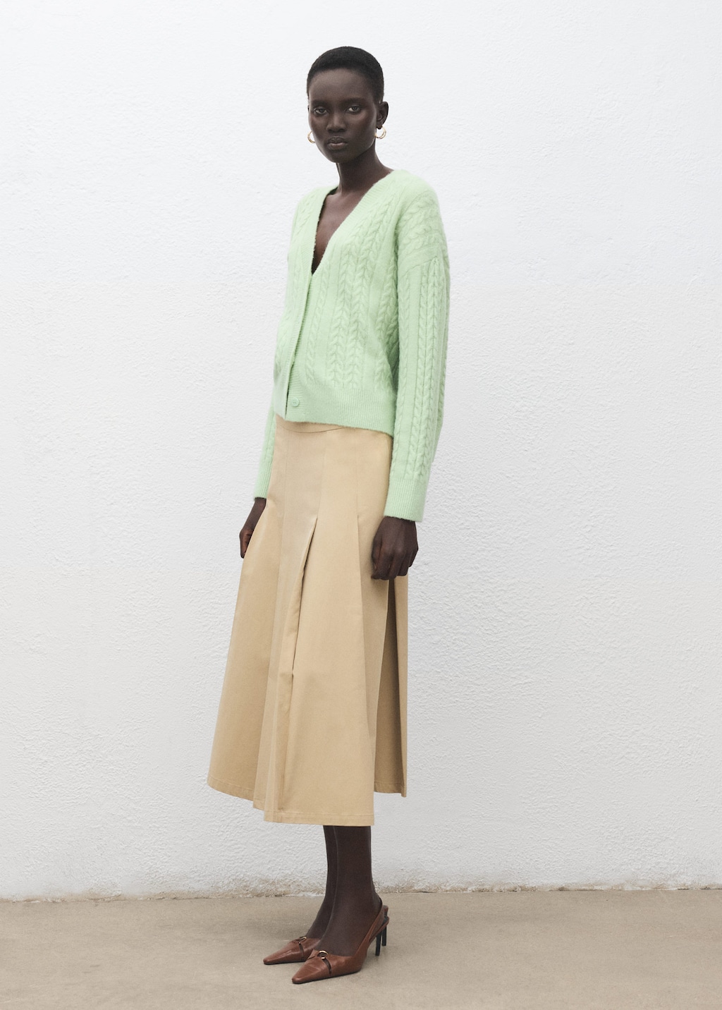 Mango Knitted Braided Cardigan Aqua Green In Animal Print