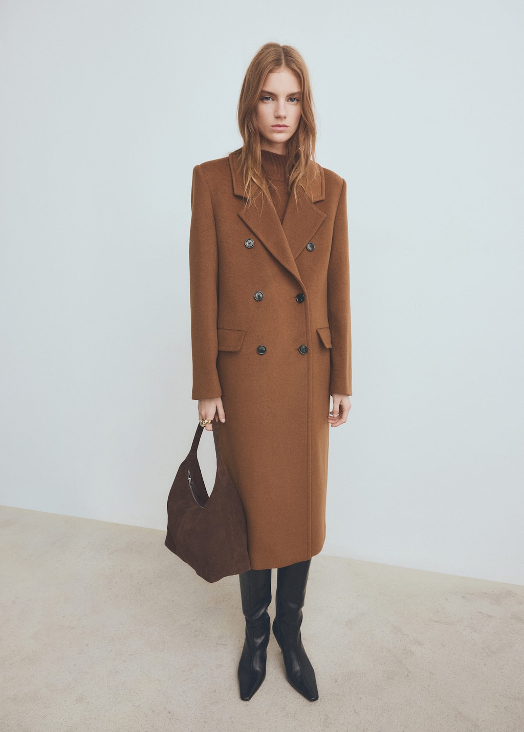 Mango Double-breasted Wool Coat In Brown