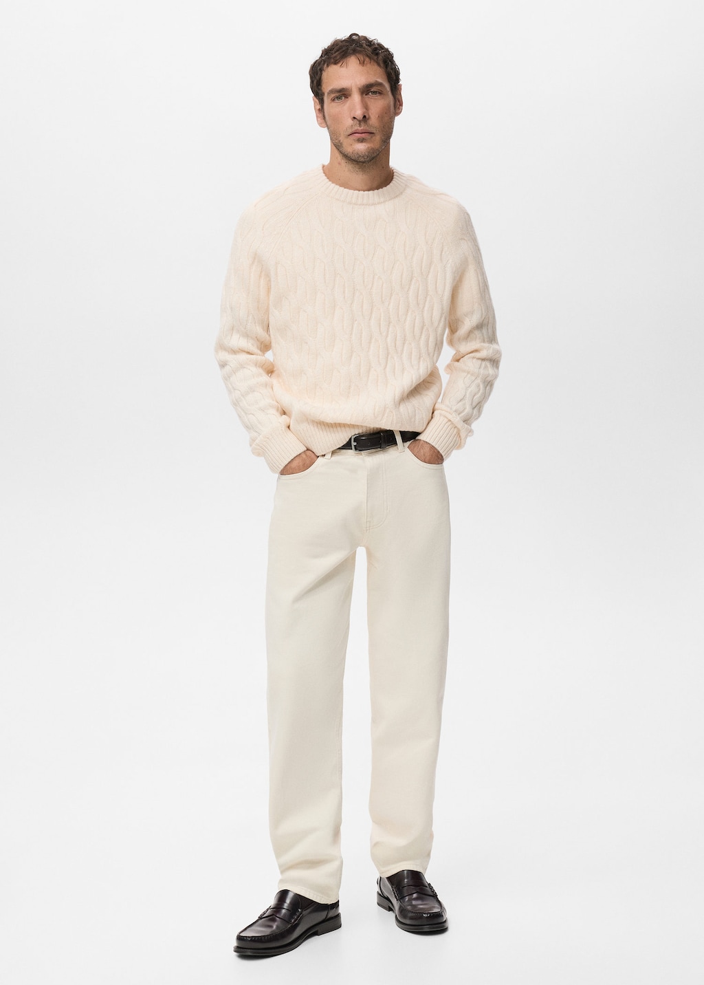 Mango Man Pull En Maille À Motif Torsadé Écru - Homme - Xxl -  In Neutral