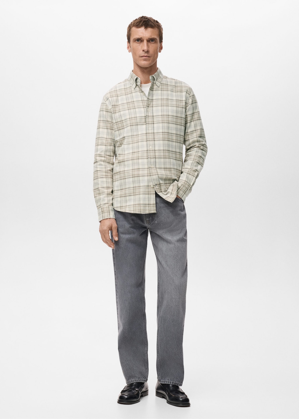 Mango Man Regular Fit Plaid Flannel Shirt Sand