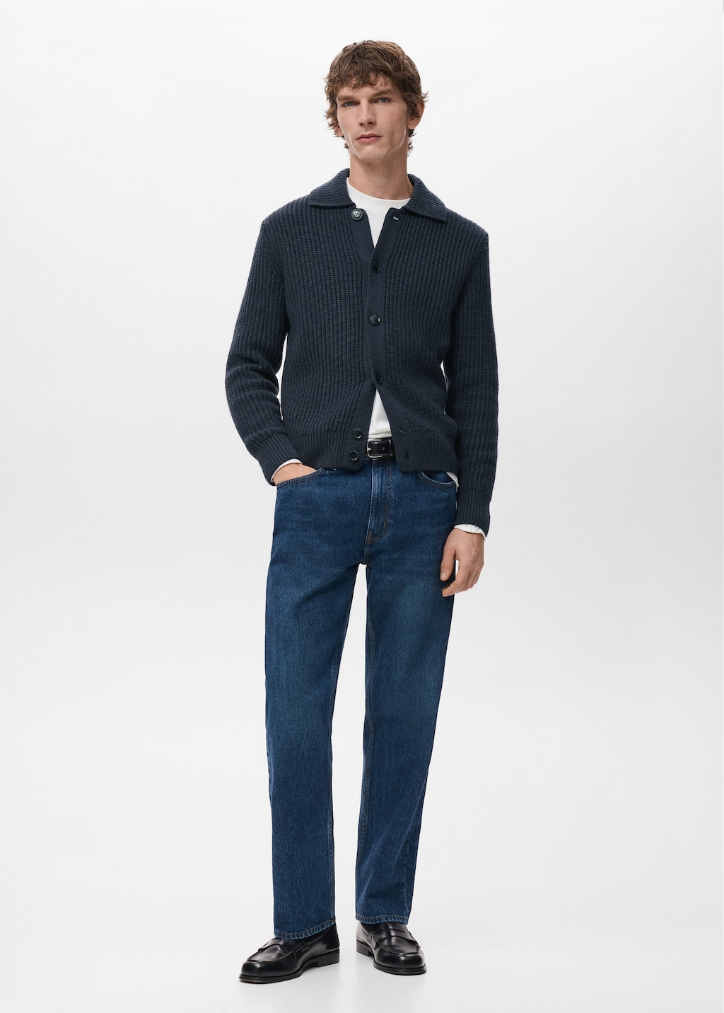 Mango Man Structured Wool-blend Cardigan Navy In Blue