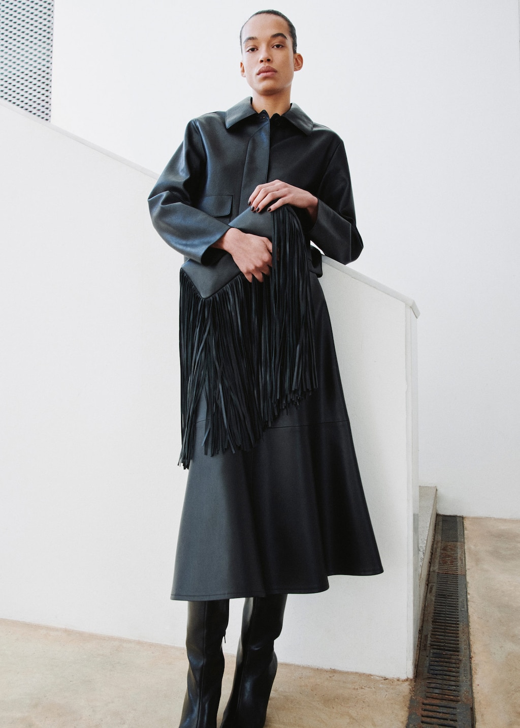 Mango Faux-leather Midi-skirt In Animal Print