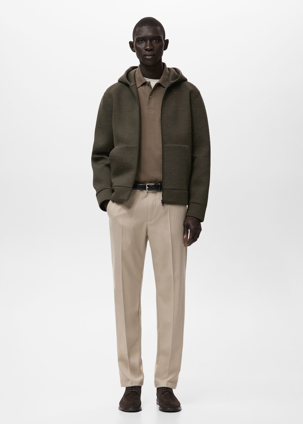 Mango Man Zipped Hoodie Khaki In Brown