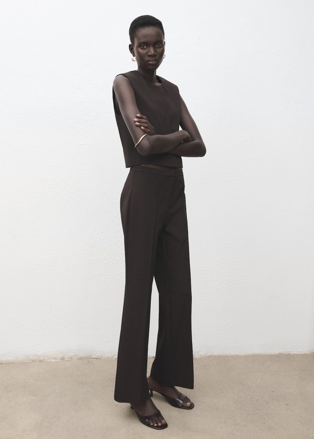 Mango Pantalon Flare Taille Haute Gris - Femme - 42 -  In Gray