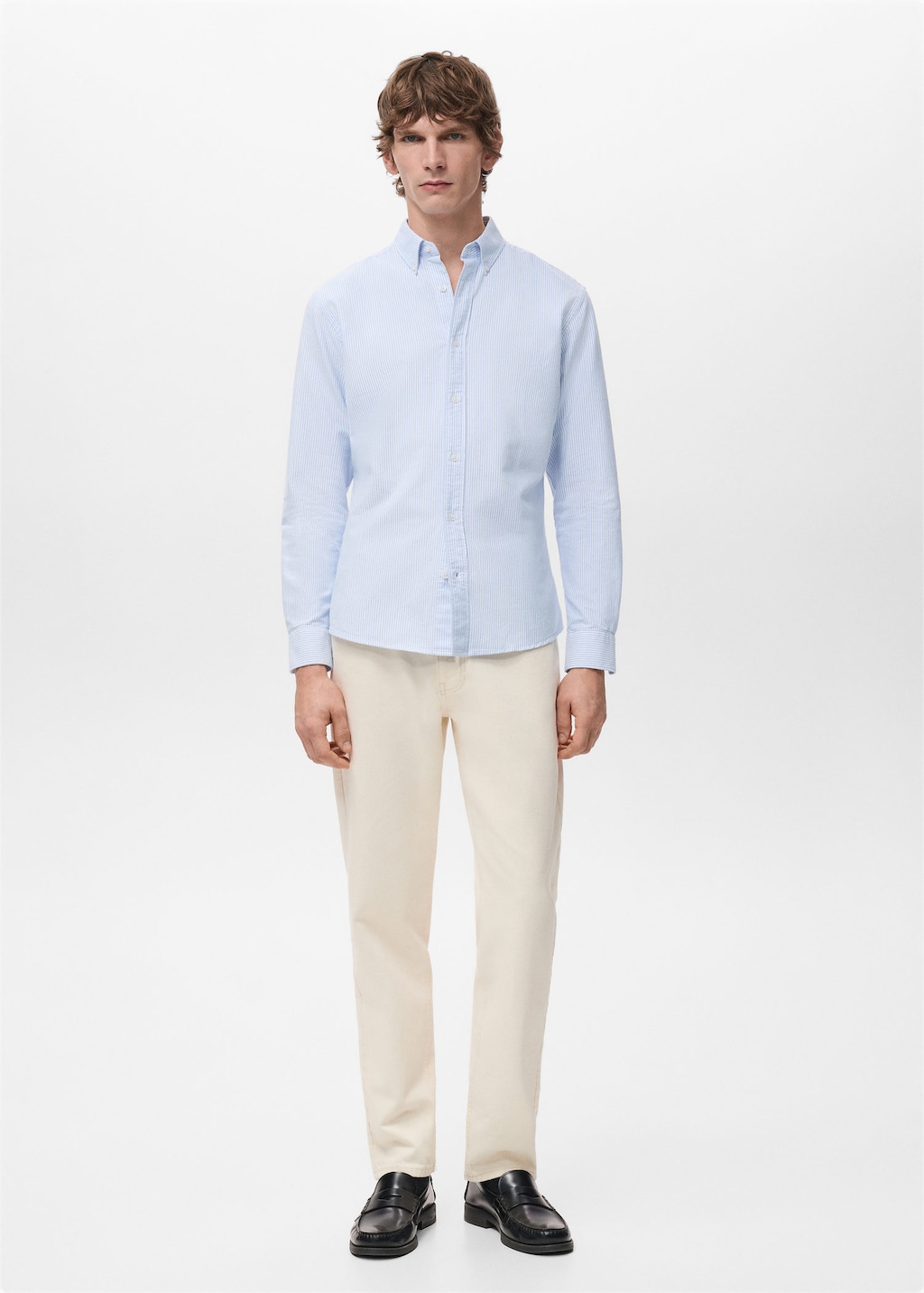 Mango Man 100% Cotton Kodak Striped Shirt In Blue