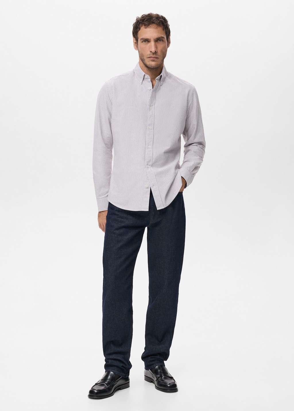 Mango Man 100% Cotton Kodak Striped Shirt Burgundy