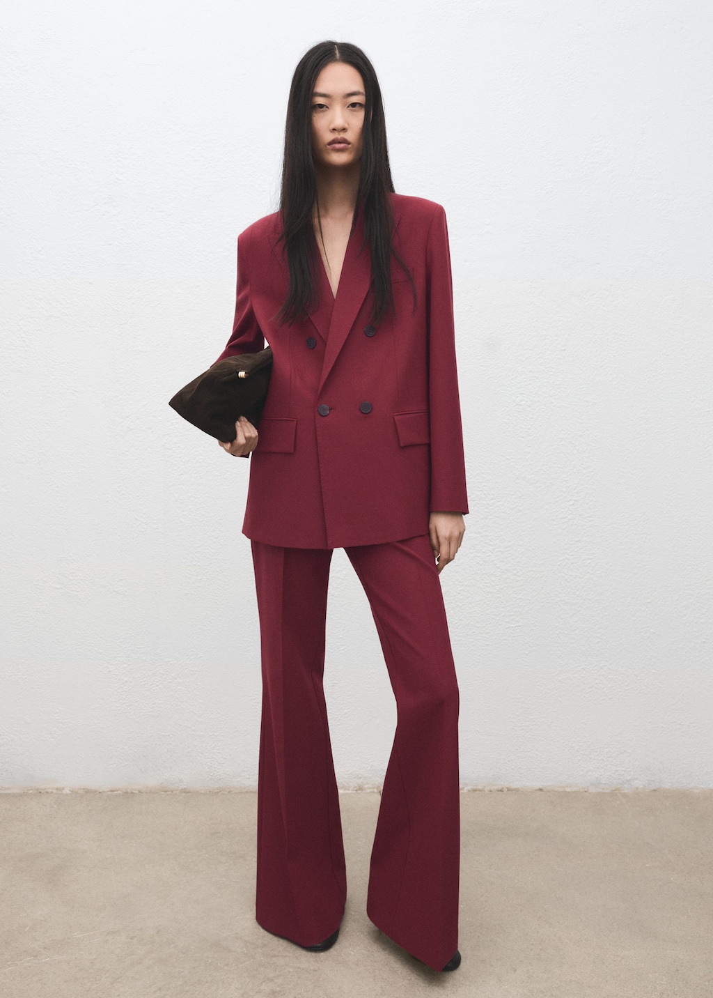 Mango Blazer Costume Double Boutonnage Lie De Vin - Femme - L -