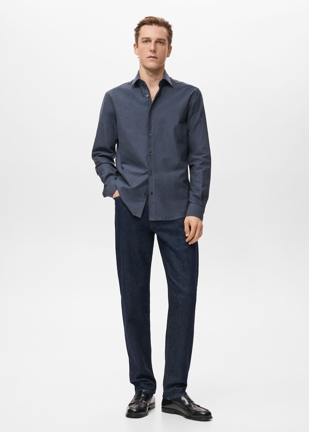 Mango Man 100% Cotton Regular-fit Striped Shirt Night Blue