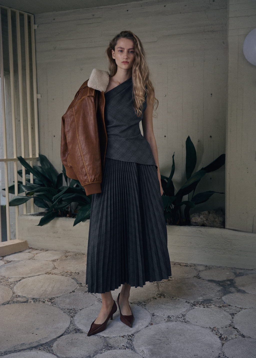 Mango Asymmetrical Check Top Grey In Gray