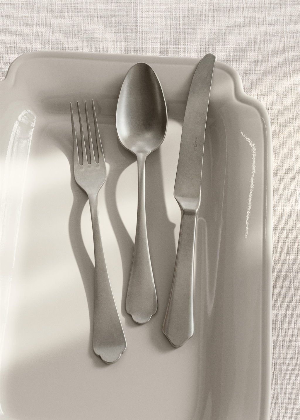 Mango Three-piece Matte Stainless Steel Cutlery Set Grey In Silver