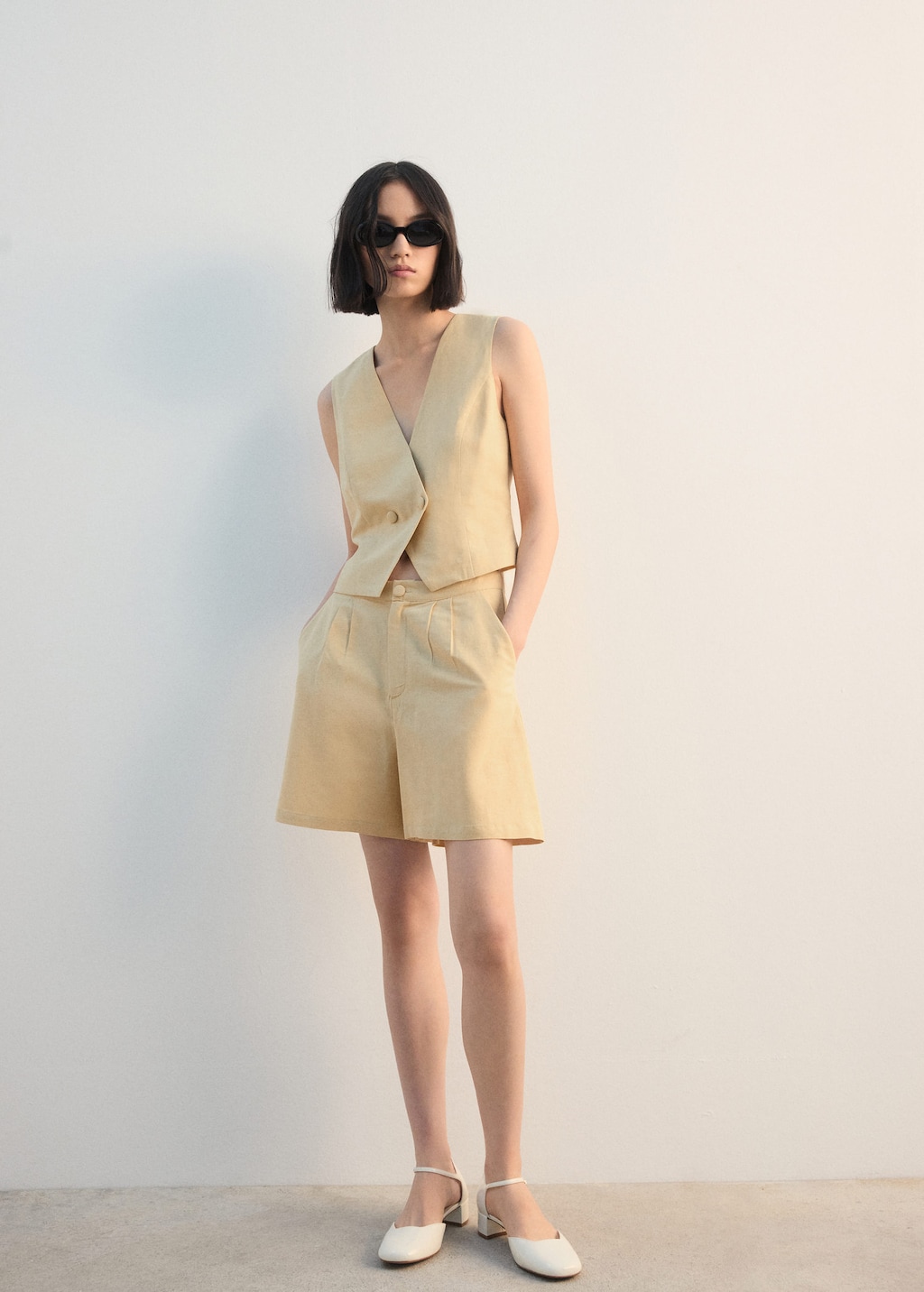Mango Fitted Suit Top Mustard In Neutral