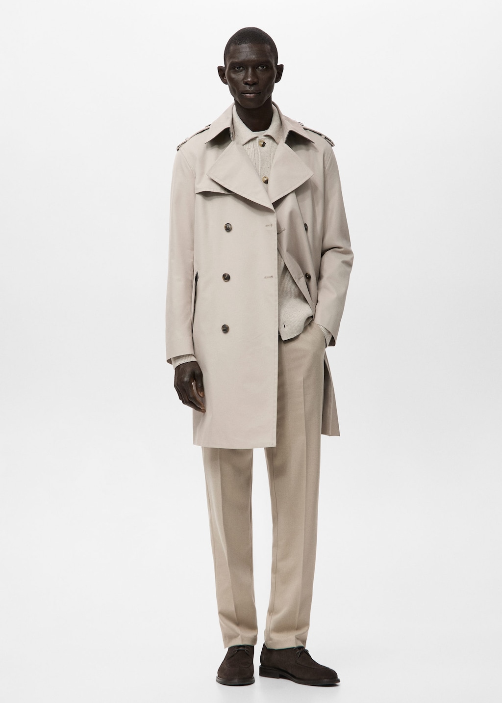 Mango Man Water-repellent Belted Trench Coat Beige In Sand