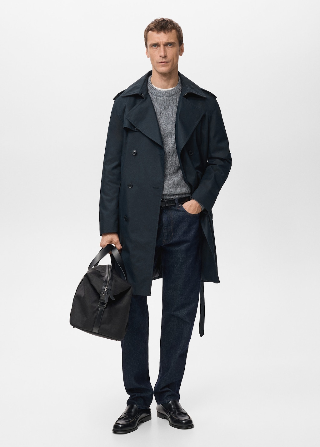 Mango Man Water-repellent Belted Trench Coat Navy In Blue