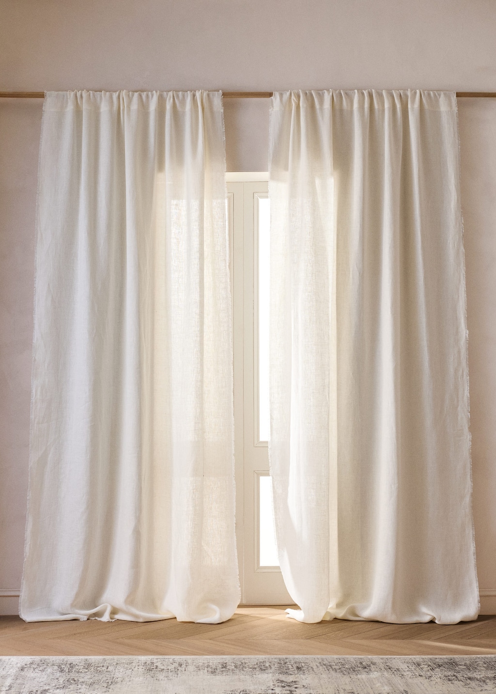 Mango Frayed Edge Linen Curtain Ecru In White