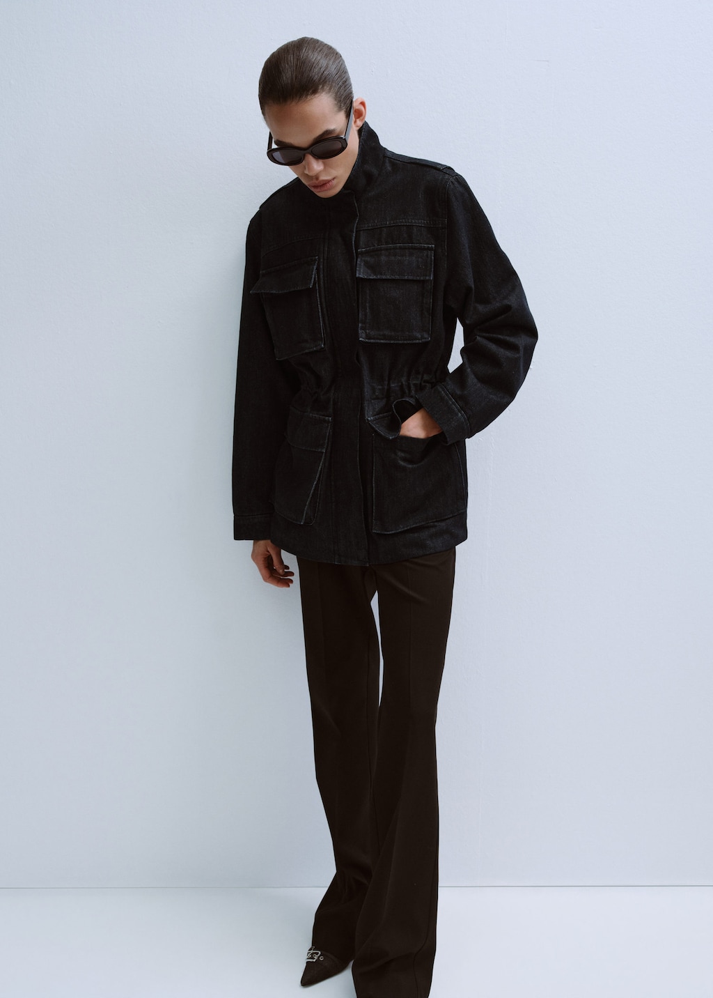 Mango Oversized Denim Parka With Pockets Open Blue In Black