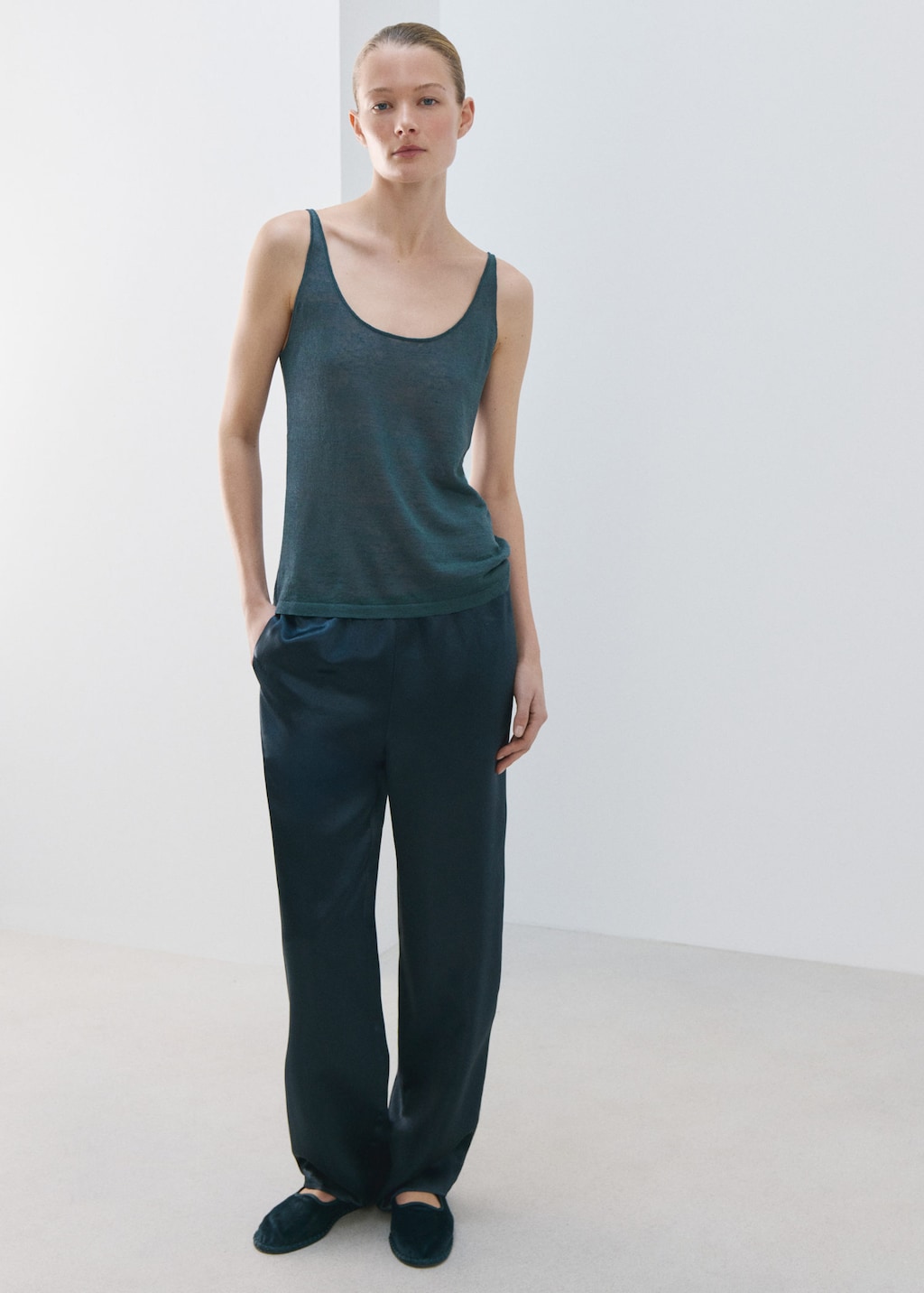 Mango Linen Knit Top Night Blue