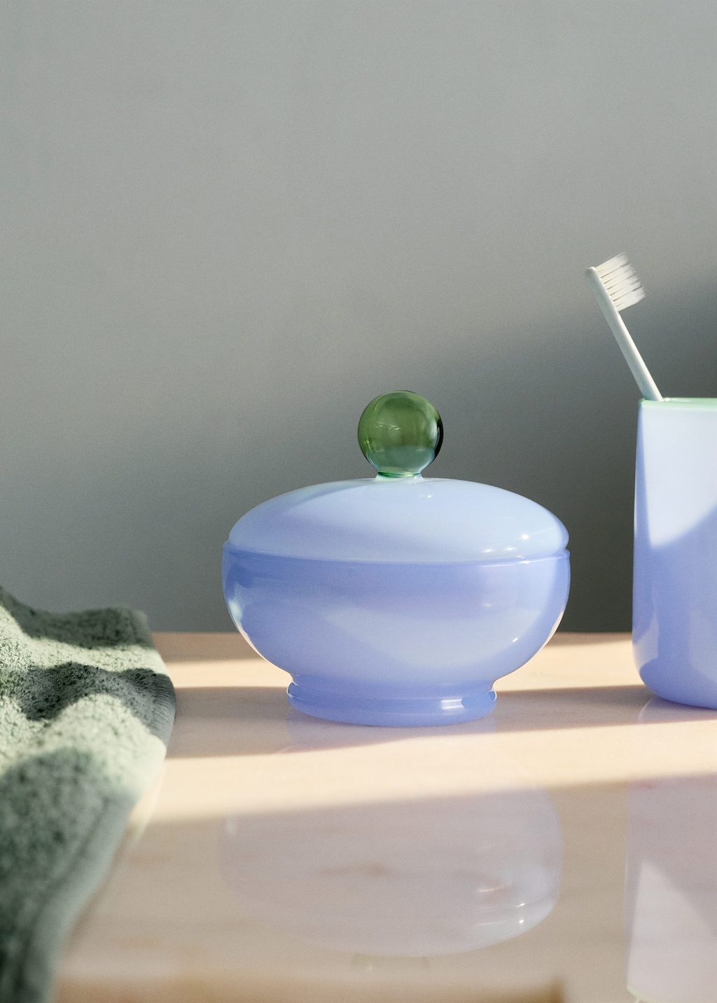 Mango Coloured Borosilicate Bathroom Jar Blue