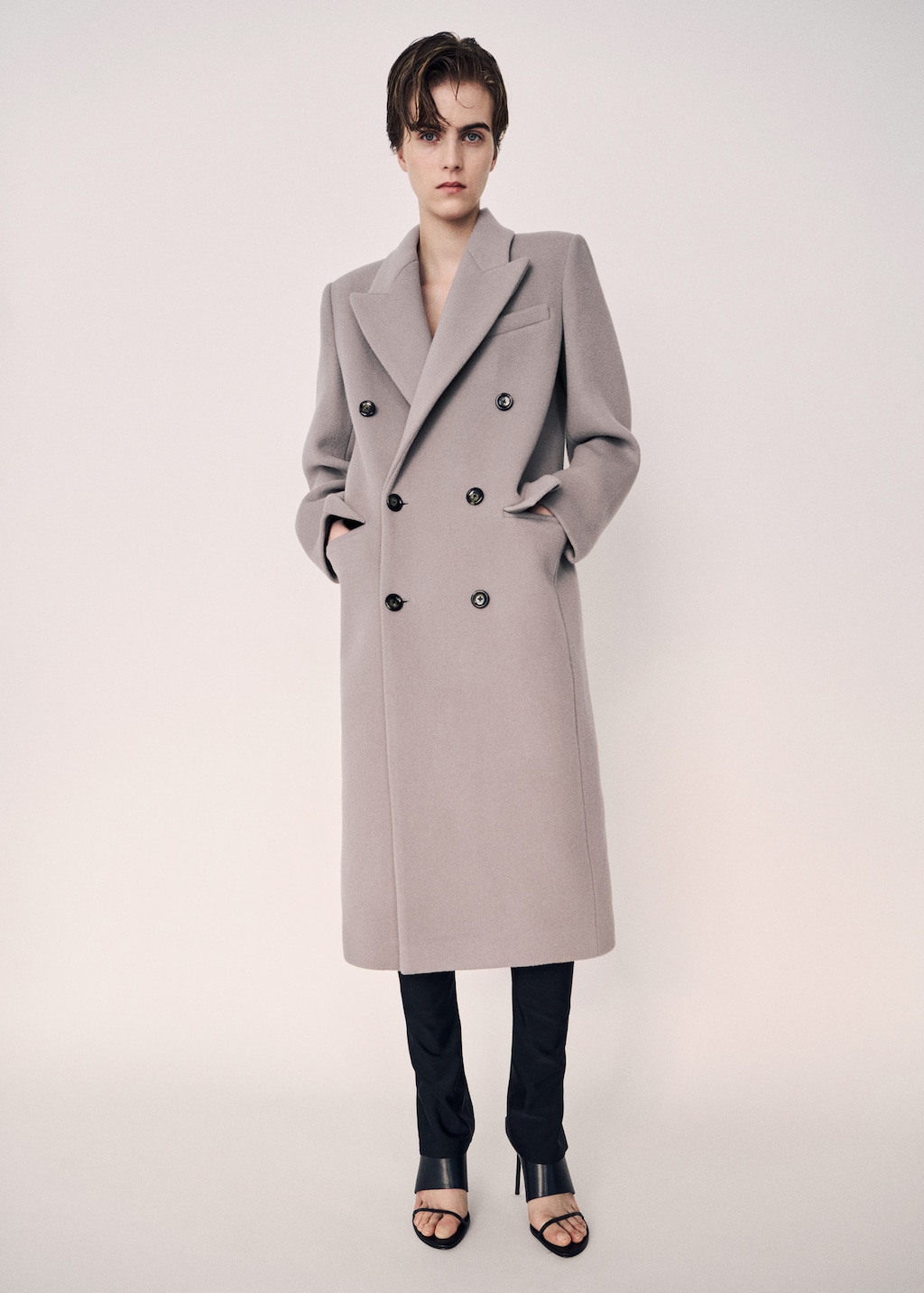 Mango Double-breasted Wool Coat Medium Brown In Gray
