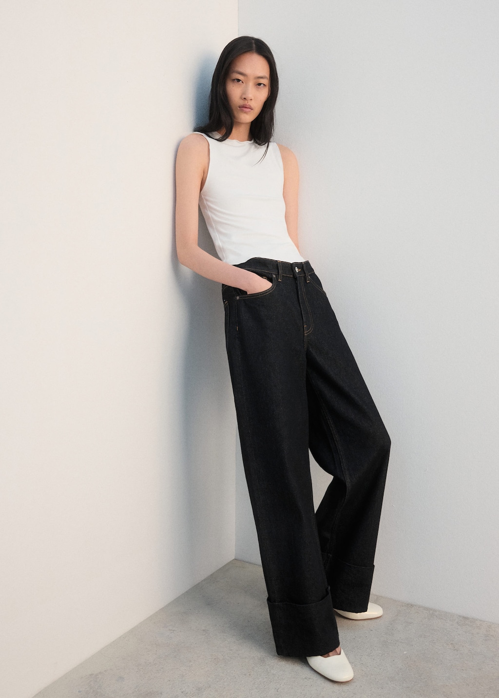 Mango Scalloped Hem Top Off White