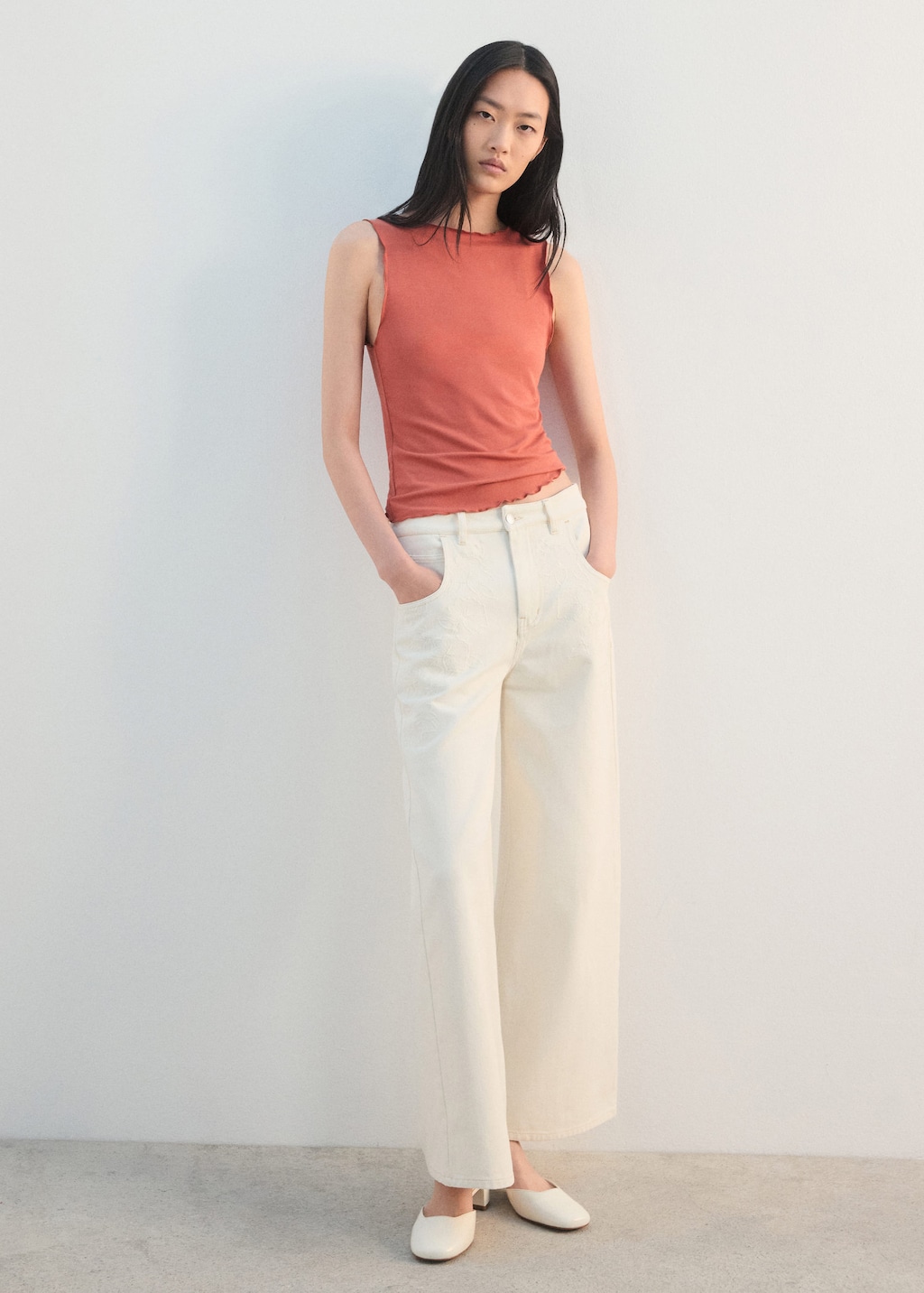 Mango Scalloped Hem Top Clementine In Orange