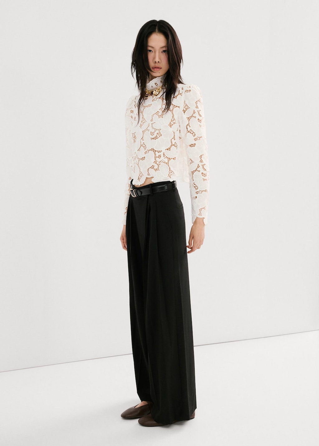 Mango Floral Embroidery Blouse White