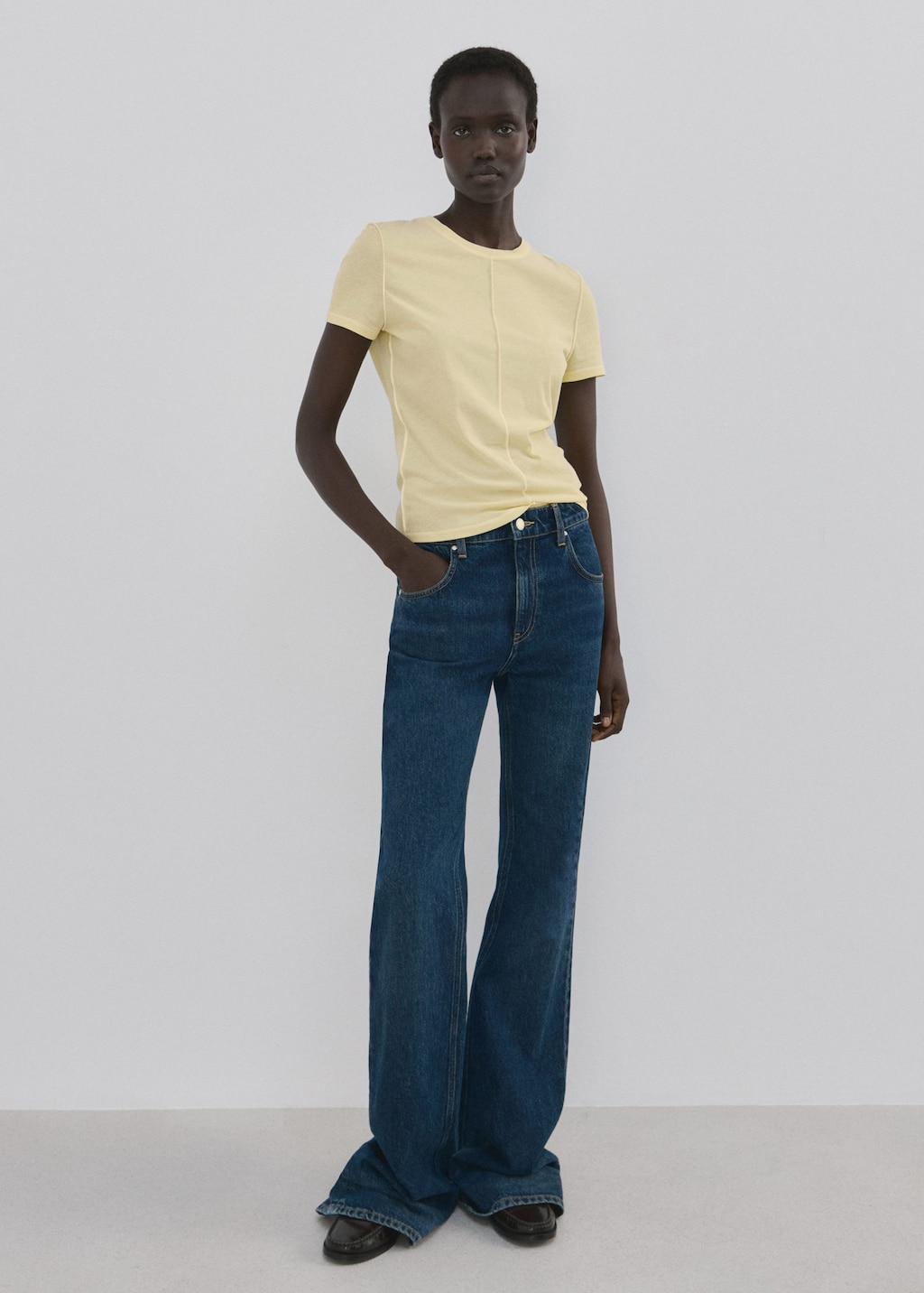 Mango Cotton T-shirt With Seams Pastel Yellow