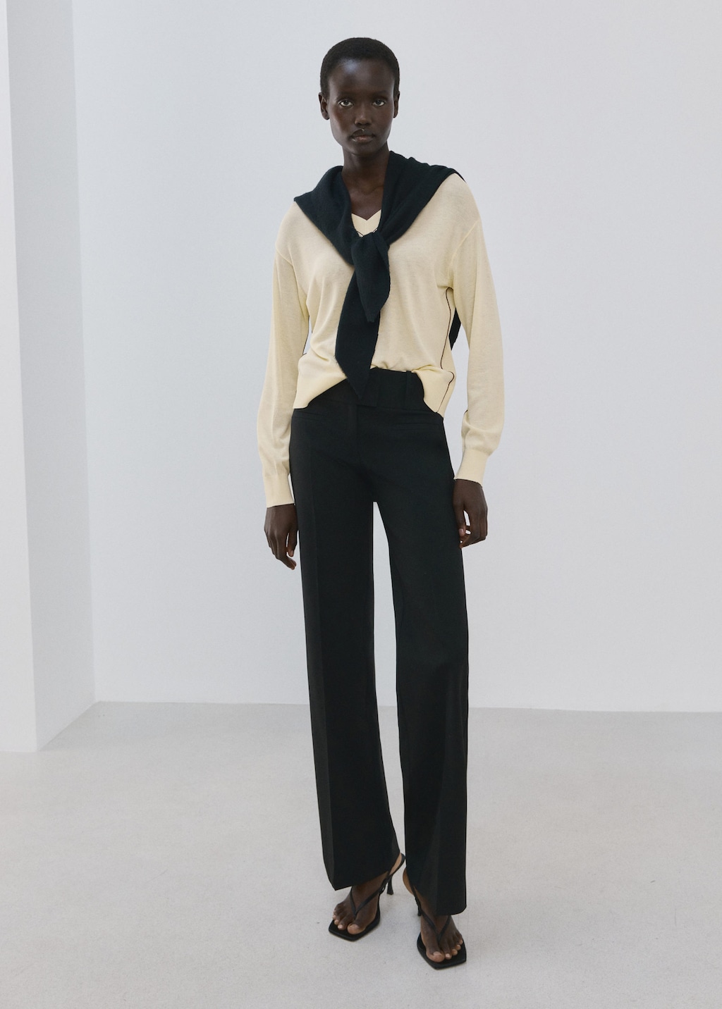 Mango V-neck Sweater With Contrasting Trim Pastel Yellow