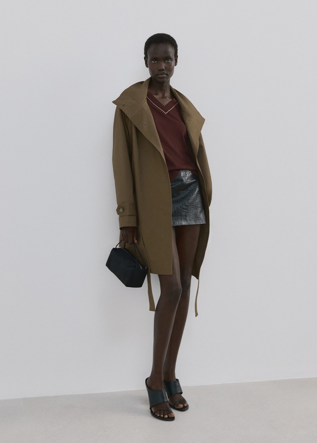 Mango V-neck Sweater With Contrasting Trim Chocolate In Green