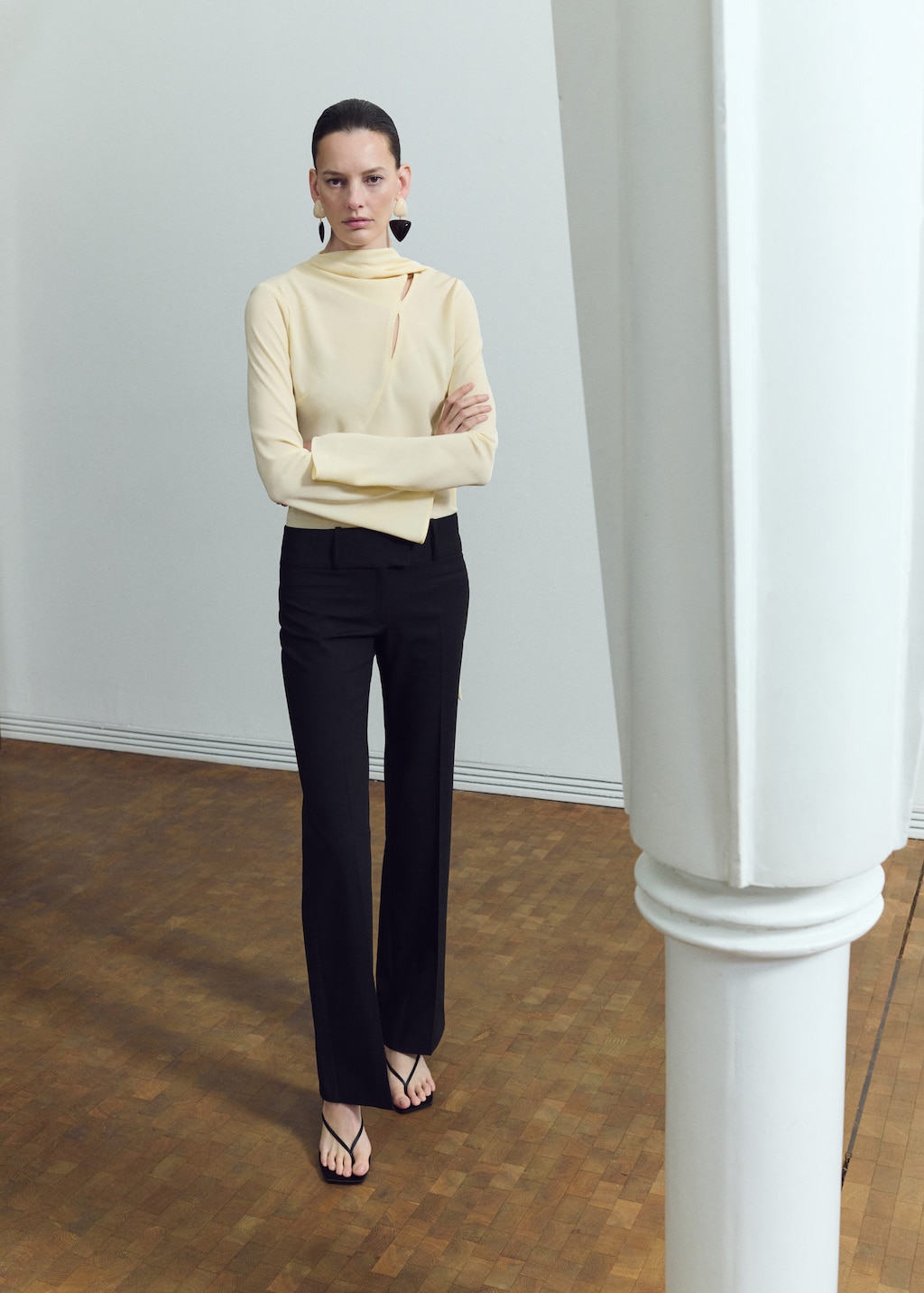 Mango Blouse With Scarf And Openings Ecru In Yellow