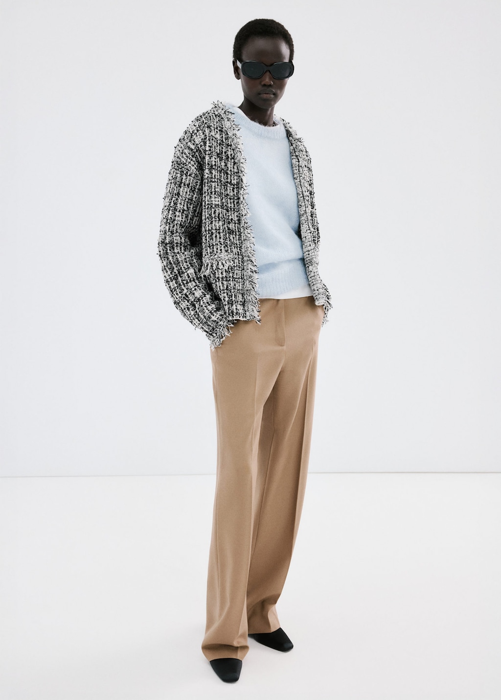 Mango Oversized Tweed Jacket Black