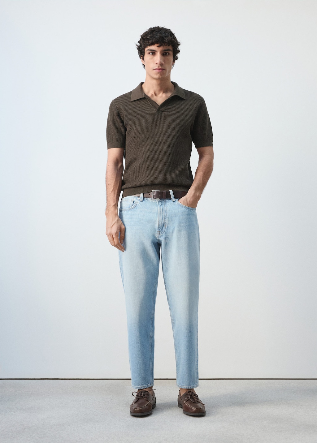 Mango 100% Cotton Knitted Polo Structure Chocolate In Brown