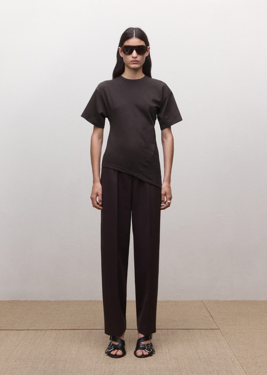 Mango Fitted Cotton T-shirt With Asymmetrical Hem Wine In Burgundy