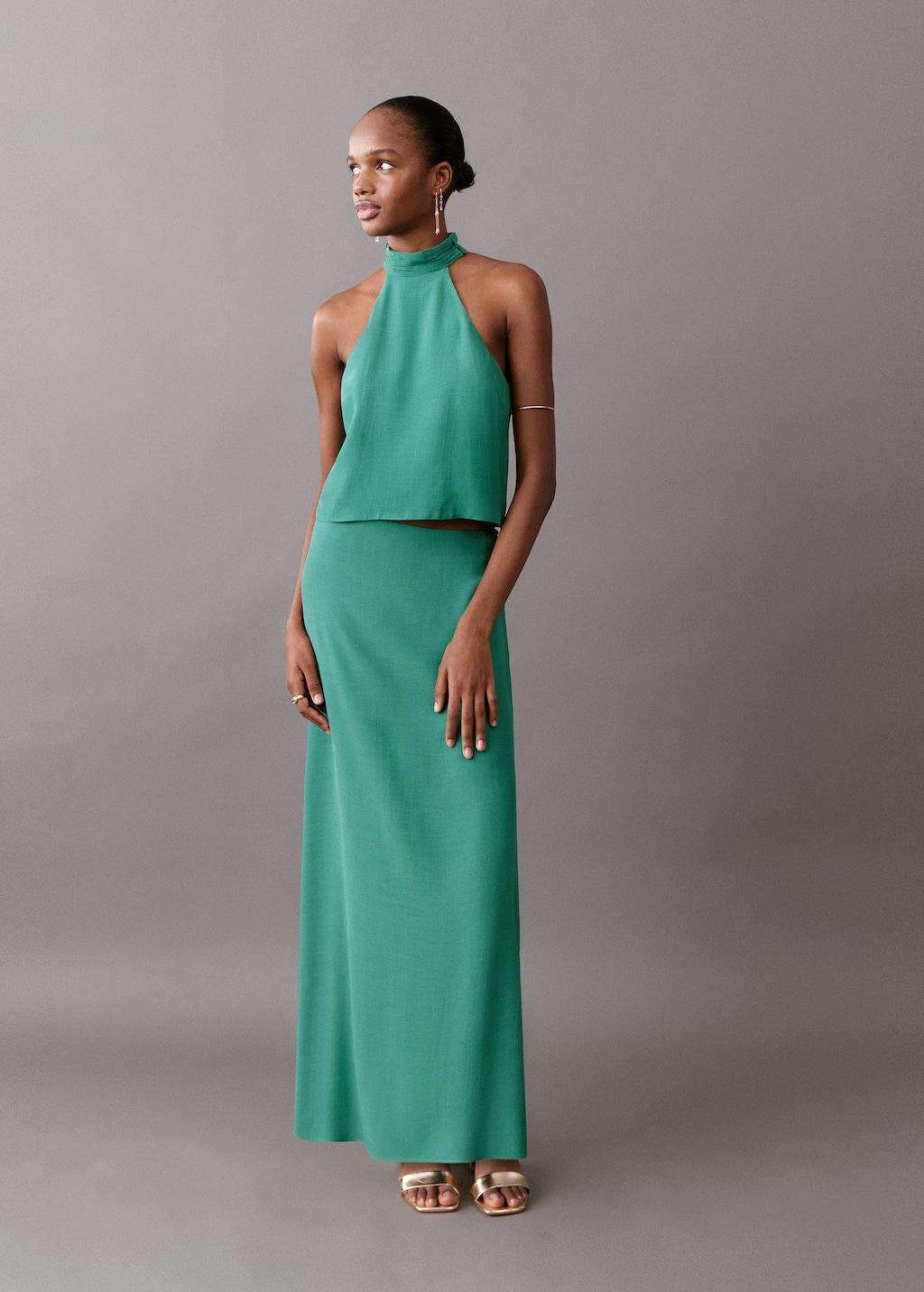 Mango Open-back Halter Blouse Green