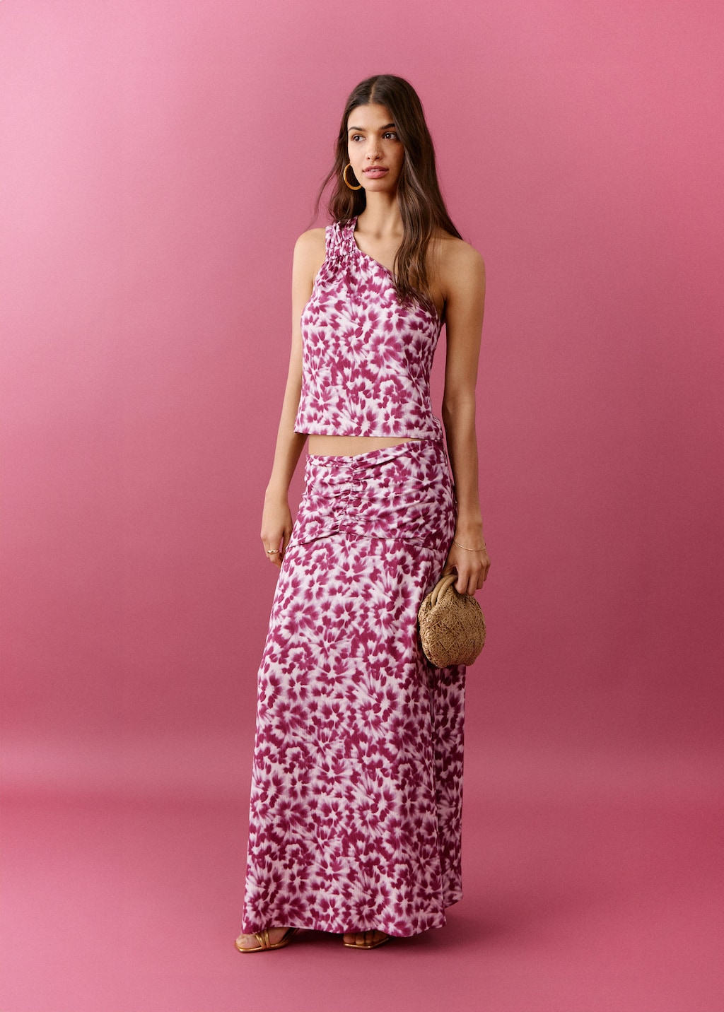 Mango Jupe Imprimée À Taille Froncée Rose - Fille - M -  Teen In Pink