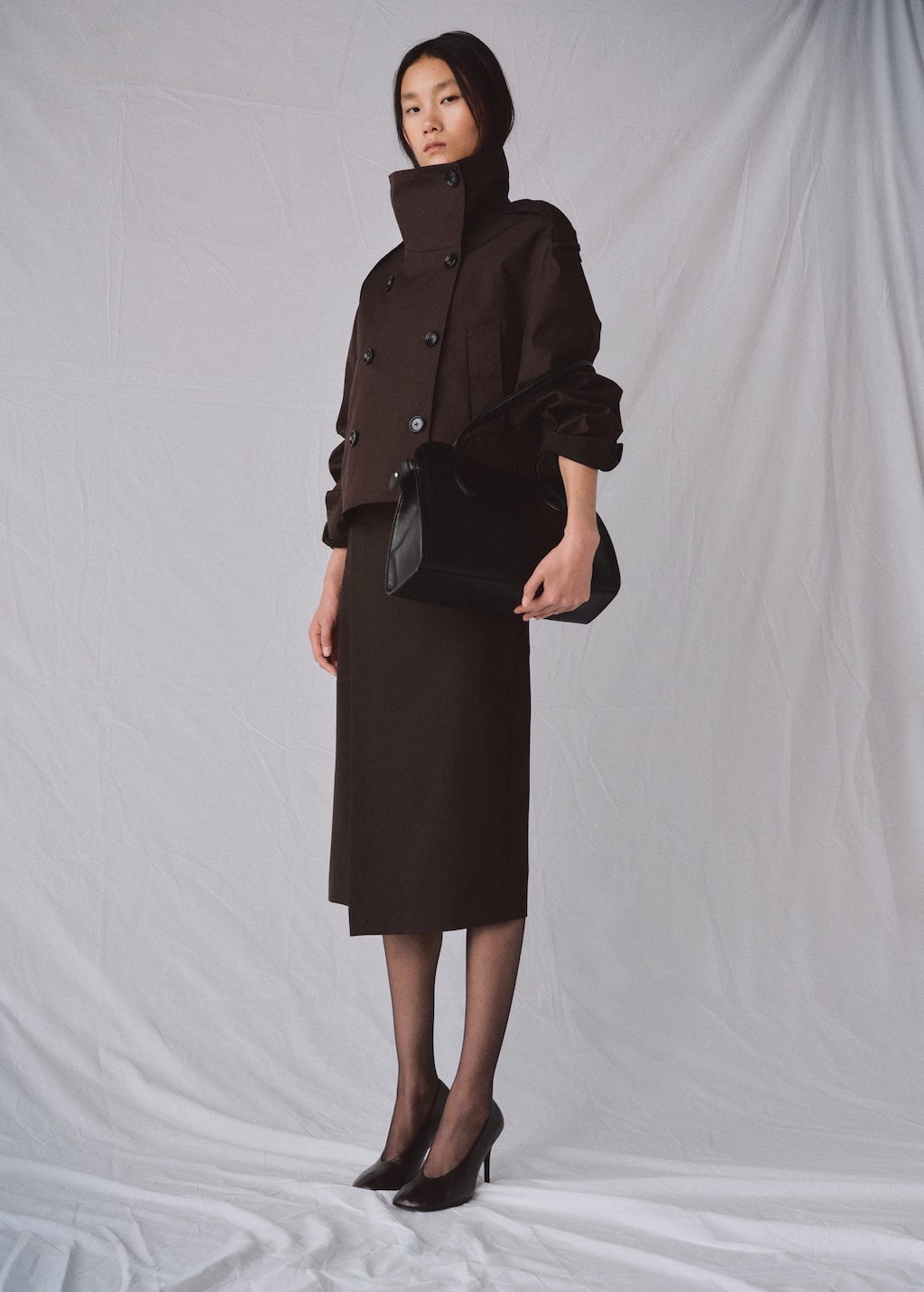 Mango Trench Crop Double Boutonnage Chocolat - Femme - 2xl -  In Burgundy