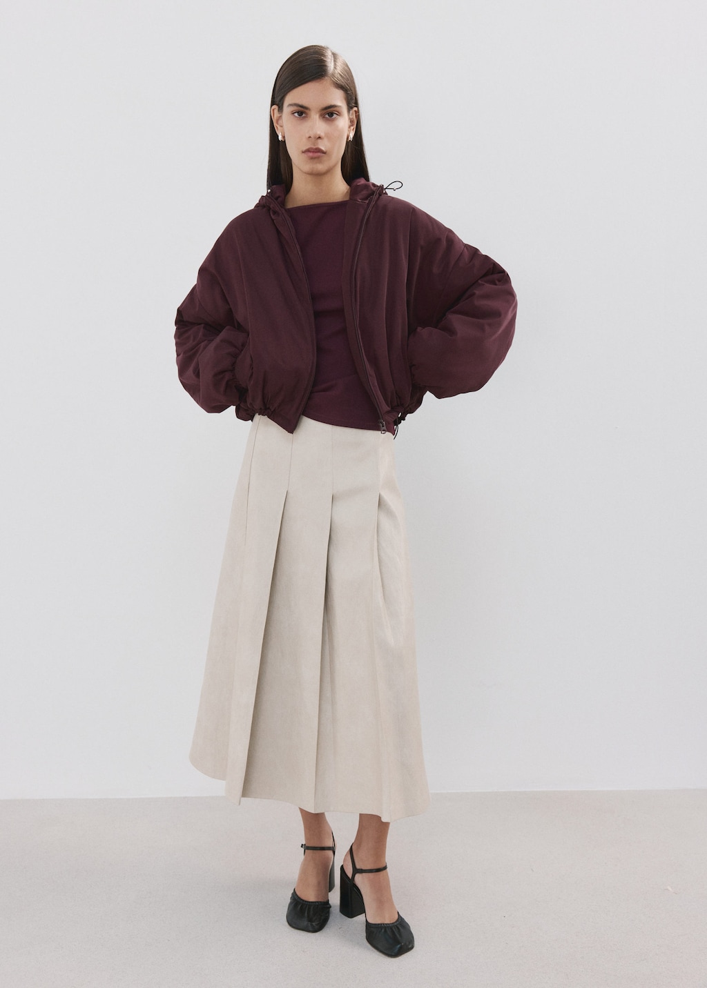 Mango Fitted Cotton Top Burgundy In Brown