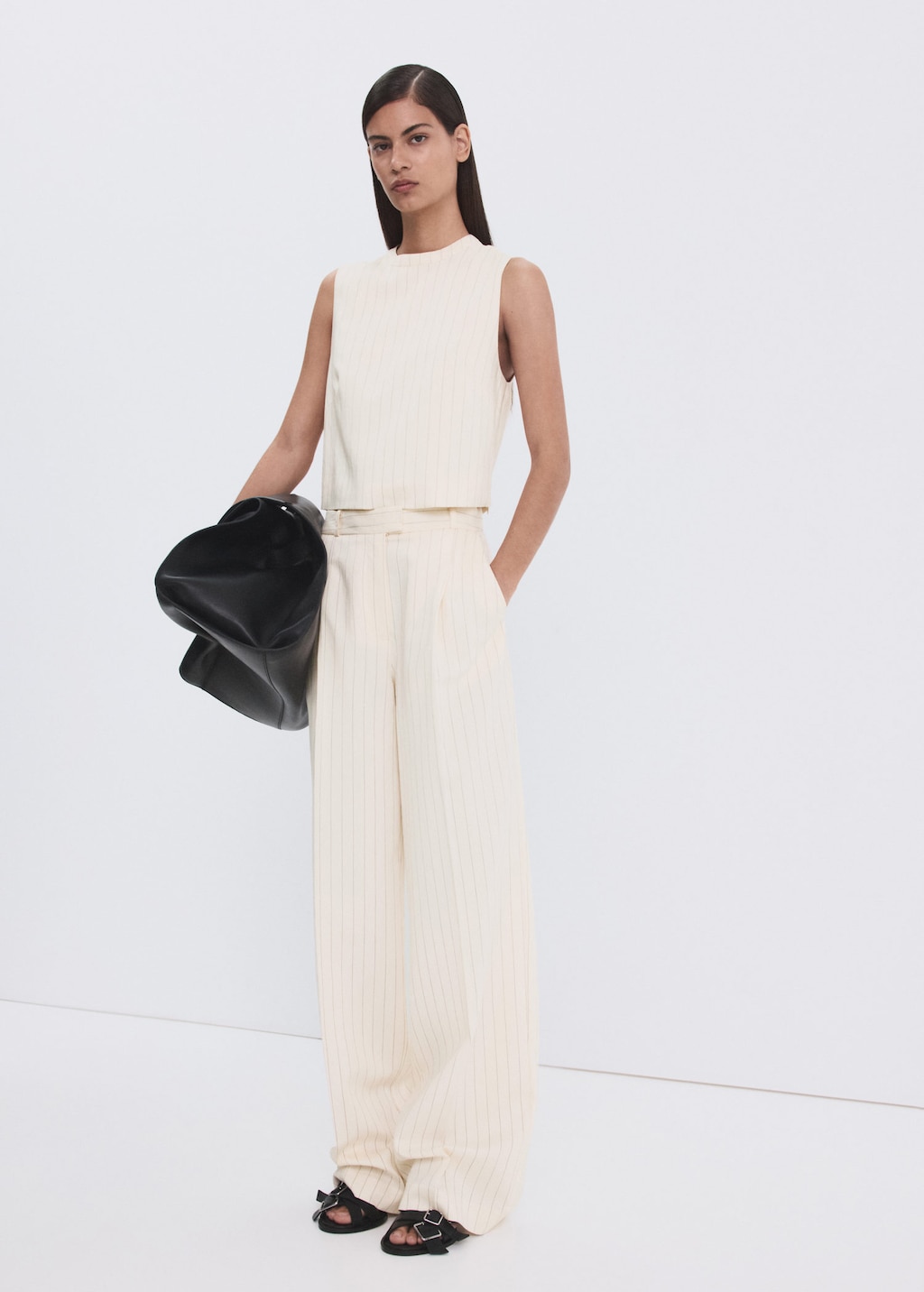 Mango Pinstripe Suit Trousers Off White