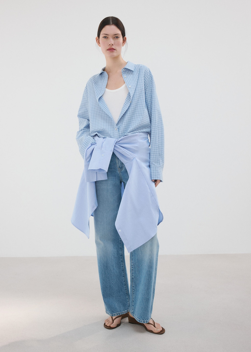 Mango Chemise Droite Carreaux Bleu Ciel - Femme - L -  In Neutral