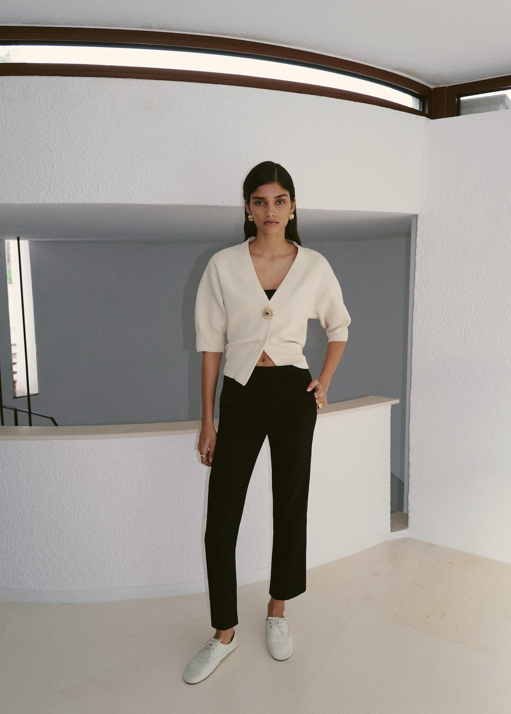 Mango Cardigan Maille Bouton Bijou Écru - Femme - Xxl -  In Black