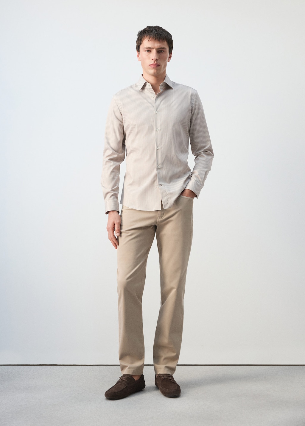 Mango Slim Fit Striped Cotton Shirt In Sand