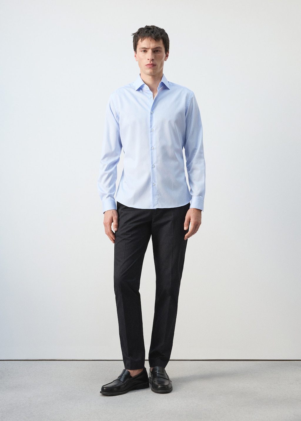 Mango Slim Fit Striped Cotton Shirt In Sky Blue