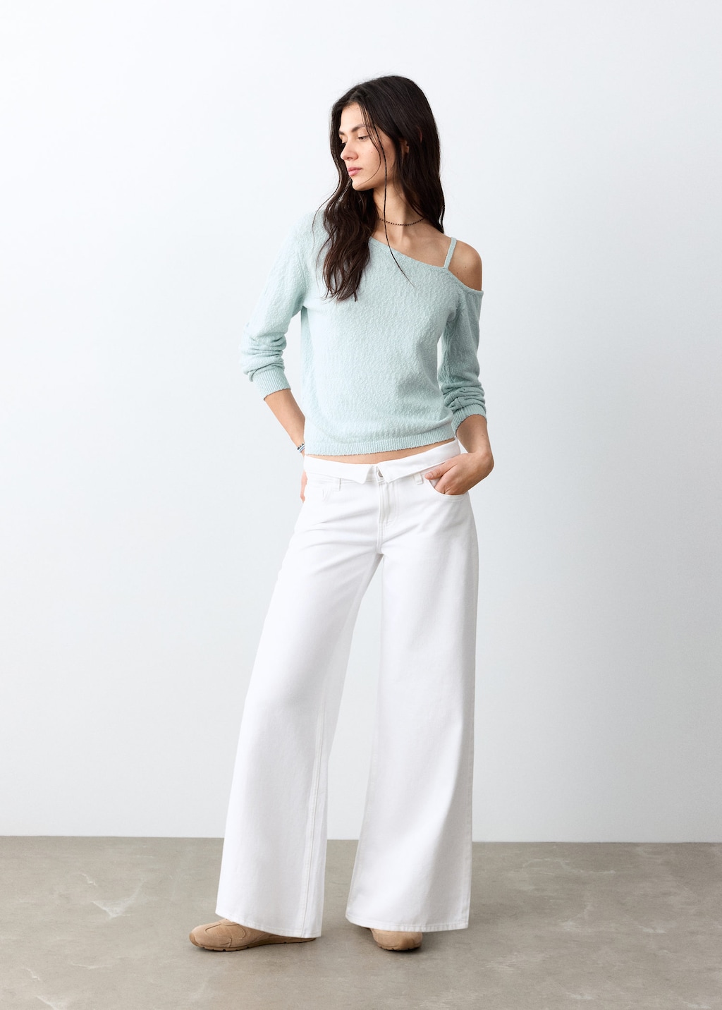 Mango Asymmetric Knit Sweater Sky Blue
