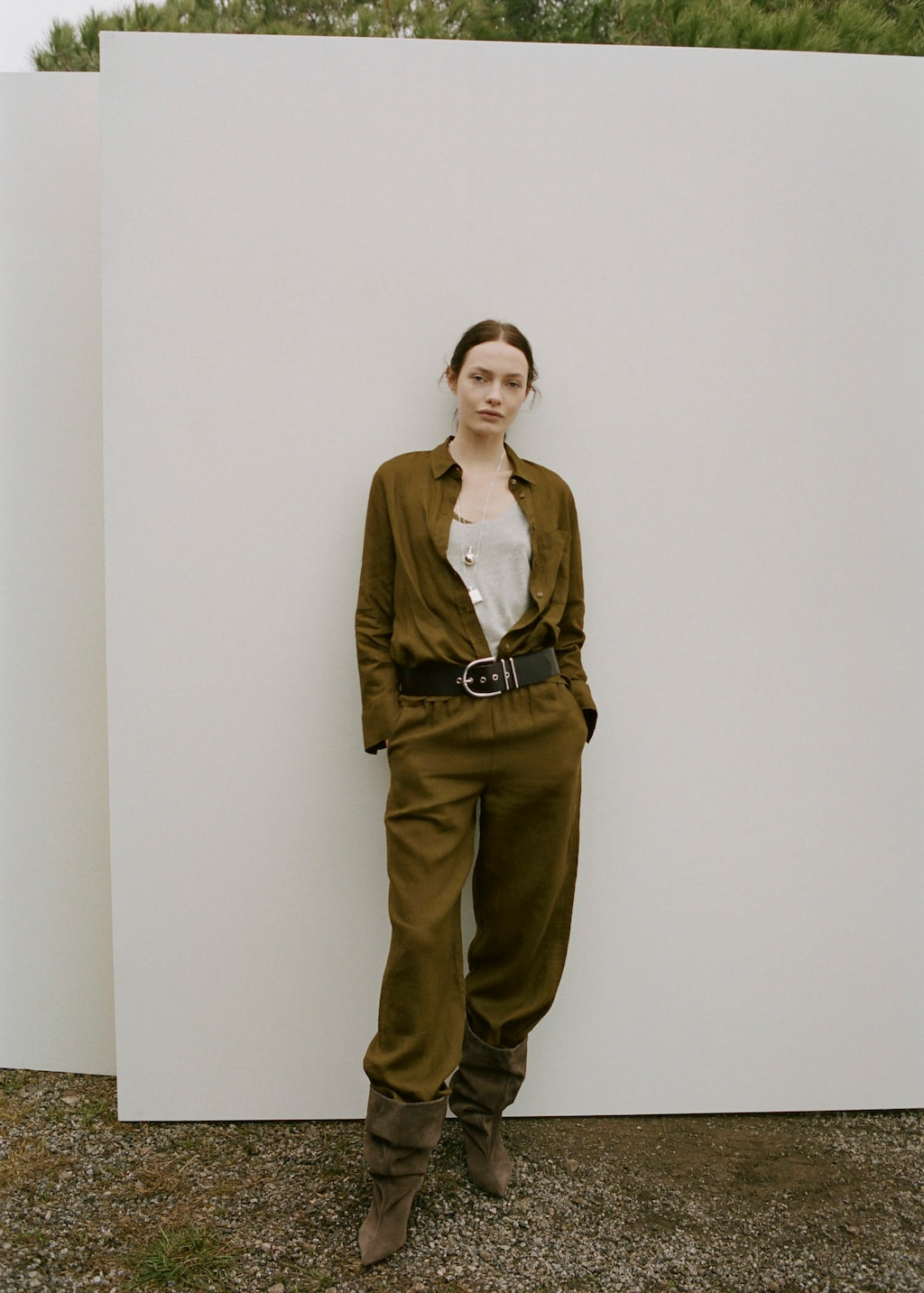 Mango Chemise Lin Poche Olive - Femme - Xl -  In Green